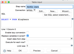 Table input example with various step names