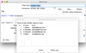 Table input example with various step names