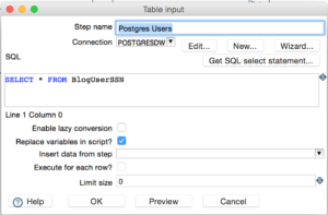 Table input example with various step names