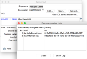 Table input example with various step names