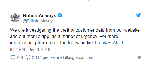 Hacking incident experienced by British Airways this year