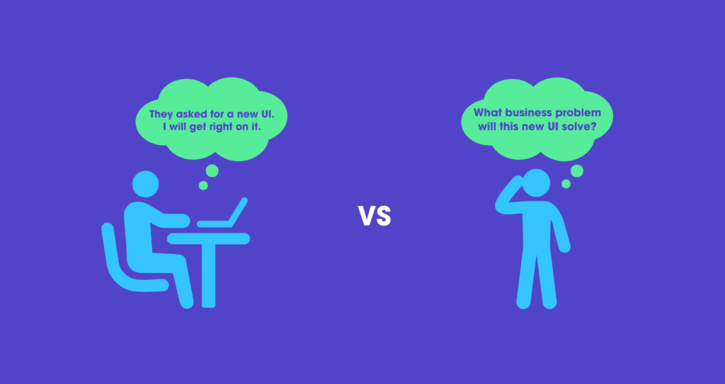 Cartoon of man sitting down and another one standing up