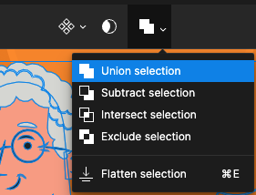Screenshot of the Figma interface showing where to find the union selection feature