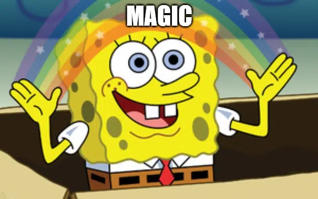 spongebob with rainbow in hands