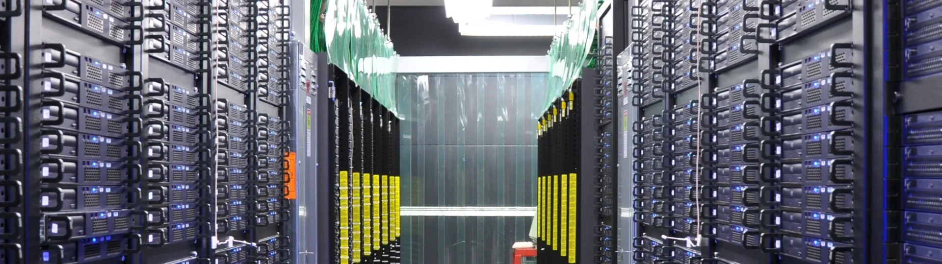 Modern data center infrastructure with server racks for AI knowledge management systems
