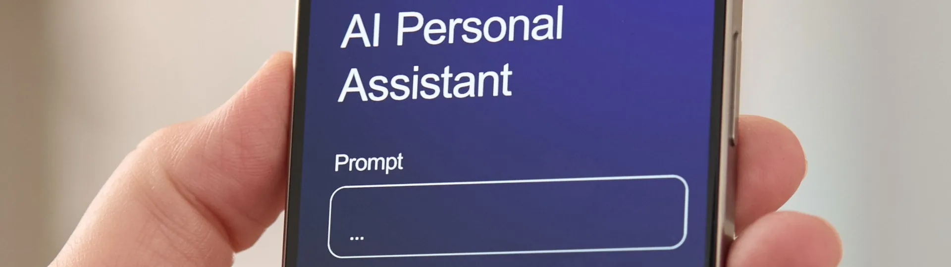 Smartphone displaying AI personal assistant application interface being held in hand