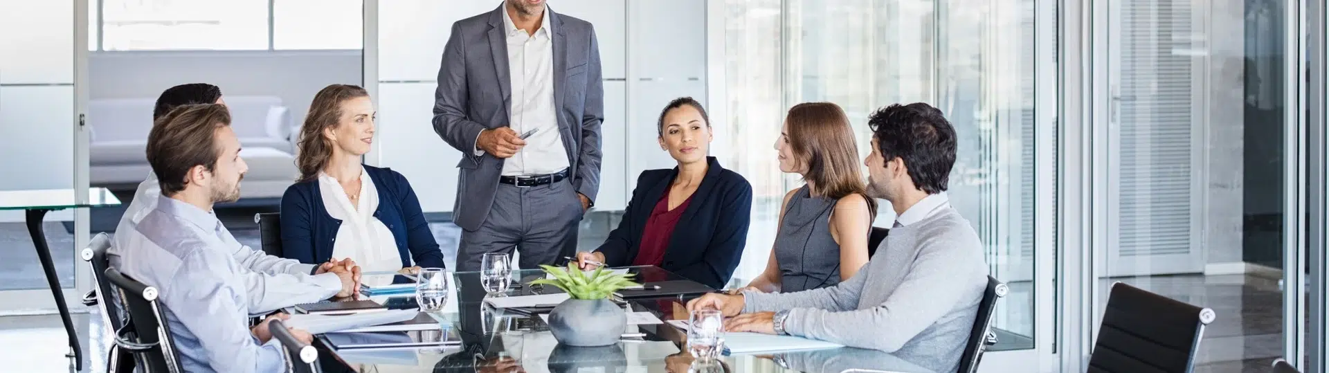 Business team in strategic planning meeting in modern conference room