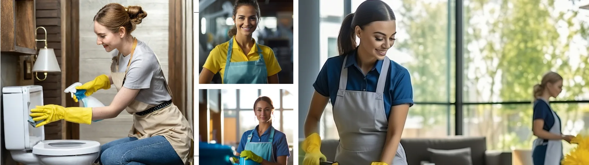 AI image search results showing bias: attractive people shown as young and light-skinned, person cleaning shown as all women