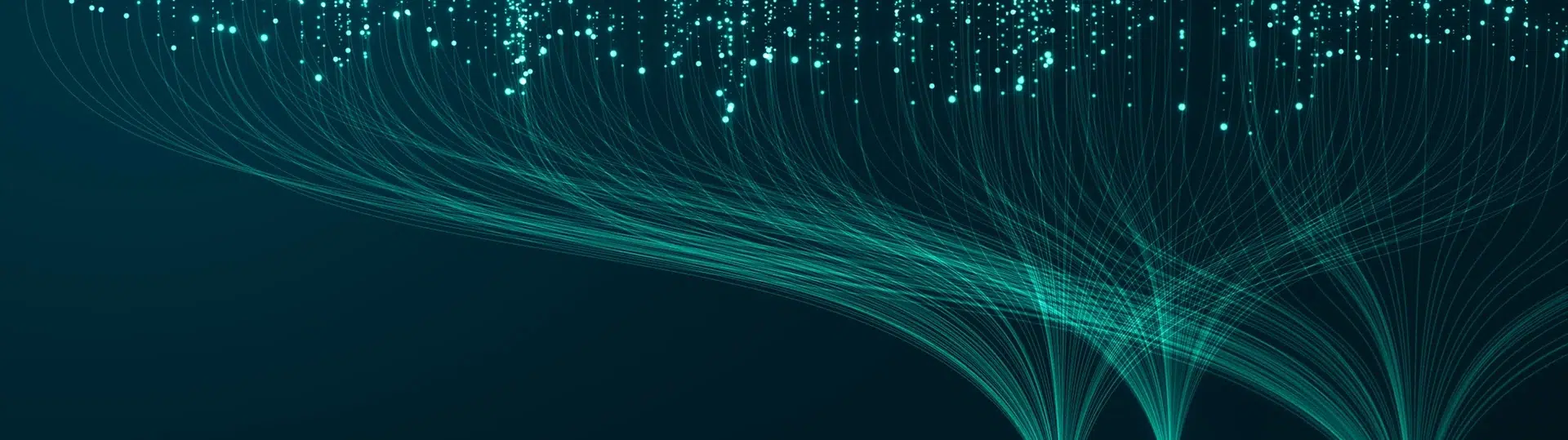 Abstract teal data streams and particle network visualization representing data flow