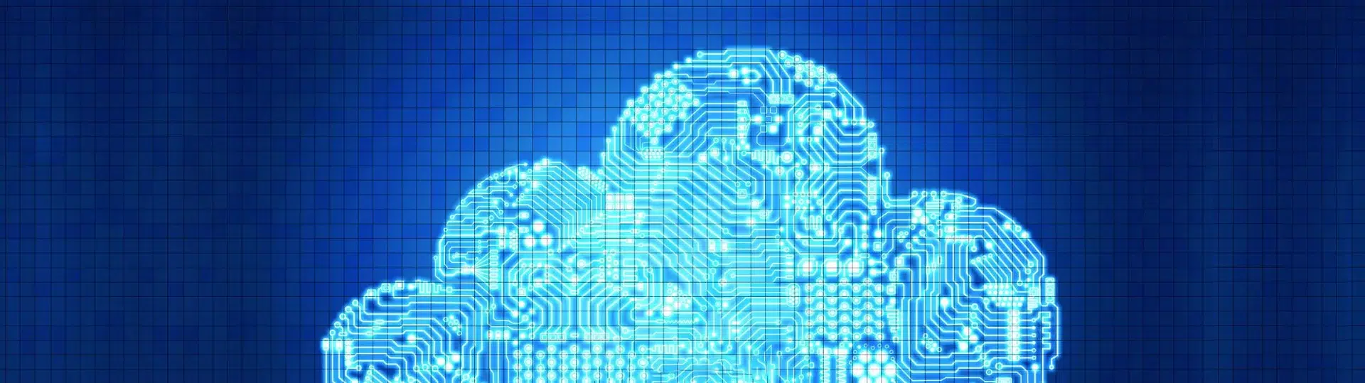 Glowing digital cloud made of circuit board patterns representing cloud-native architecture