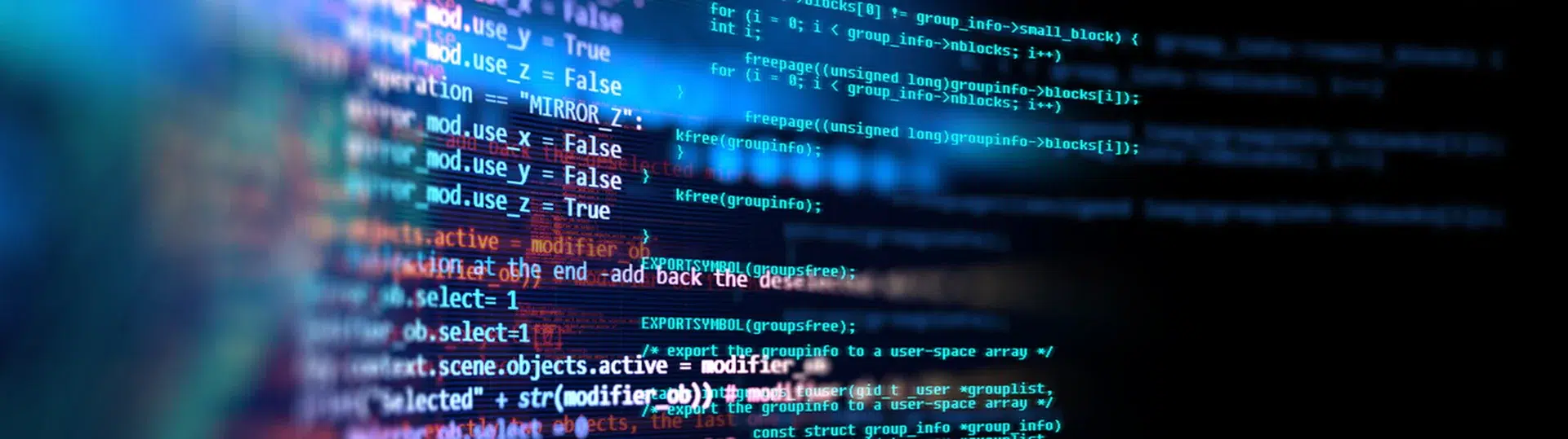 Colorful programming code displayed on a dark screen representing LLM software development complexity