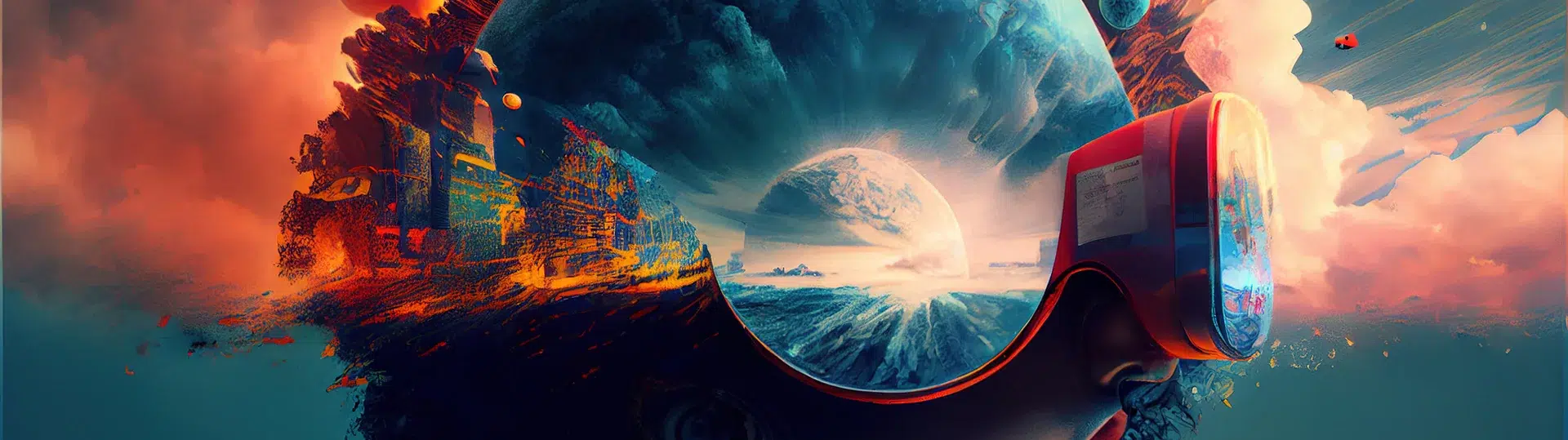 Surreal visualization of AI and virtual reality expanding the boundaries of human perception and digital technology
