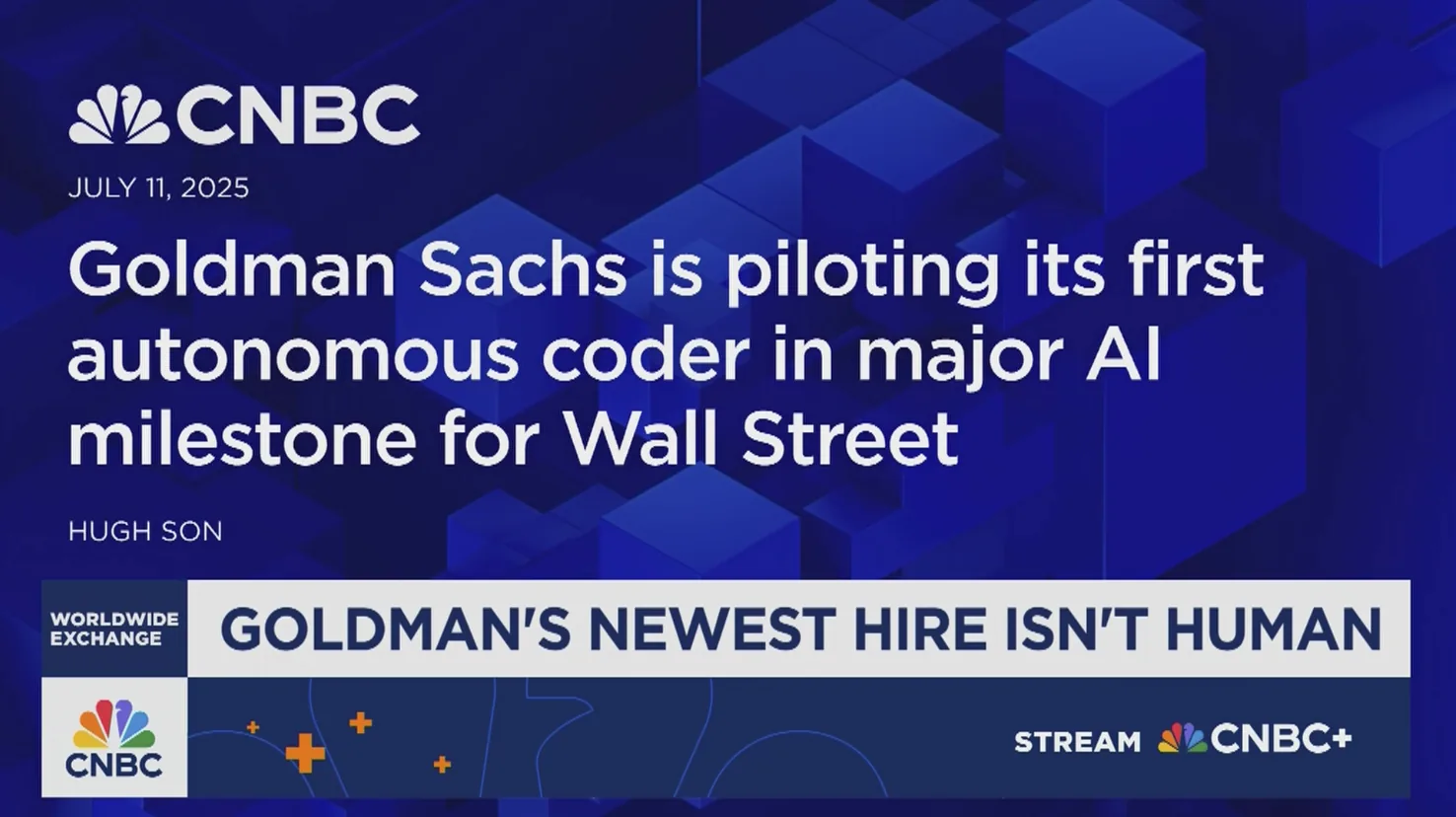 CNBC headline: Goldman Sachs is piloting its first autonomous coder in major AI milestone for Wall Street
